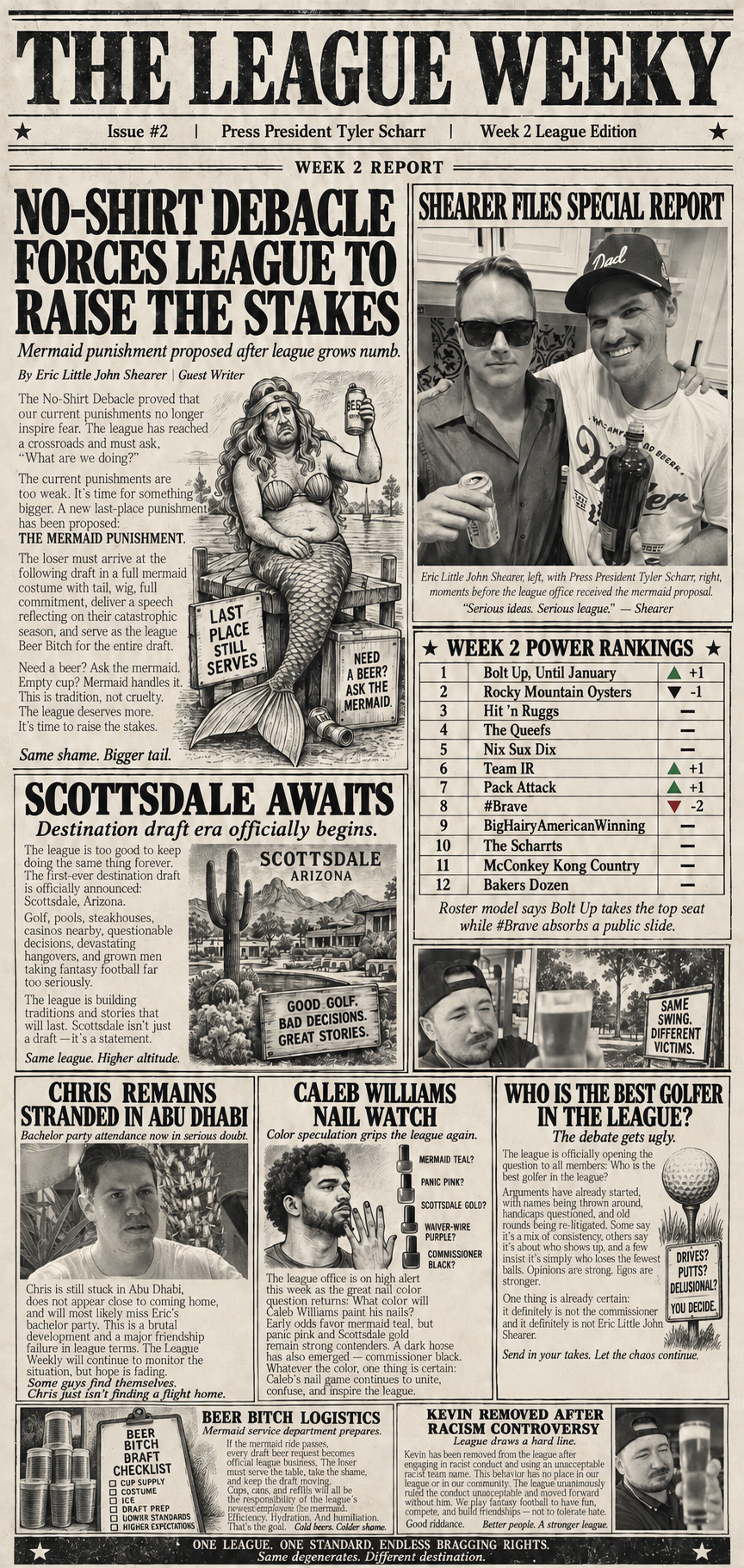 Original Week 2 report: No-Shirt Debacle Forces League to Raise the Stakes.
